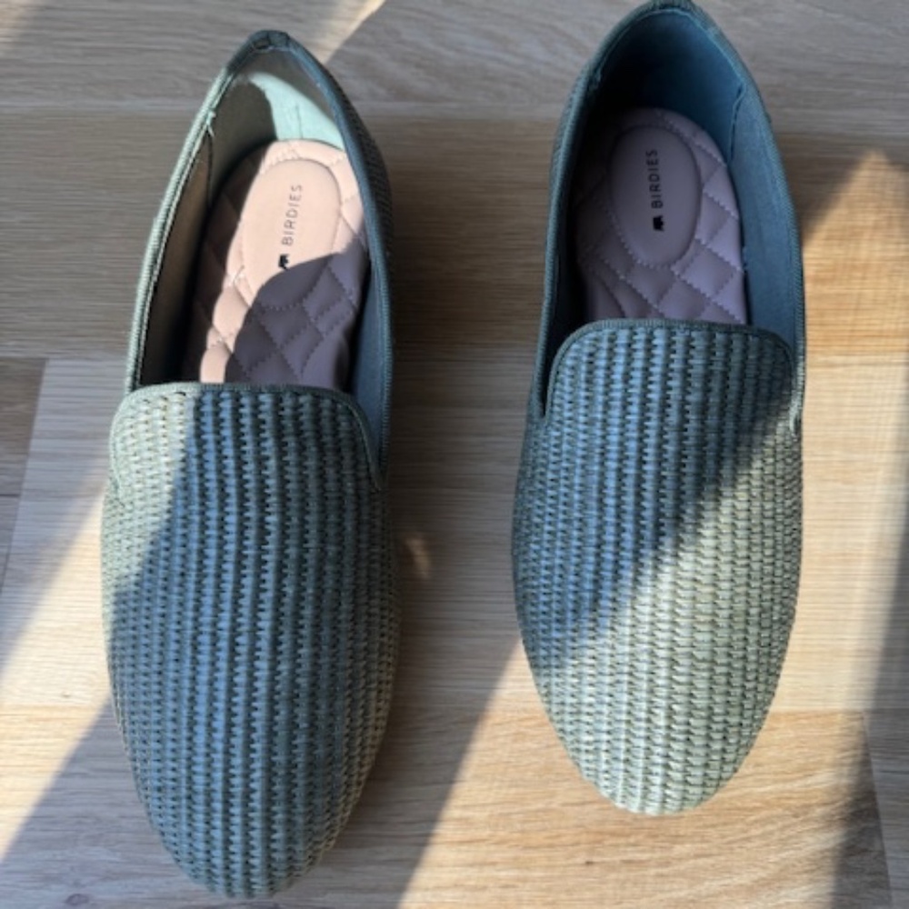 Birdies womens flat starling light olive green raffia shoes size 9 NWOT w/box